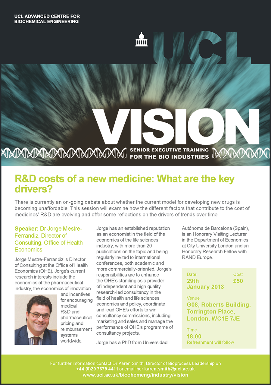 UCL Vision seminar on cost of developing new drugs