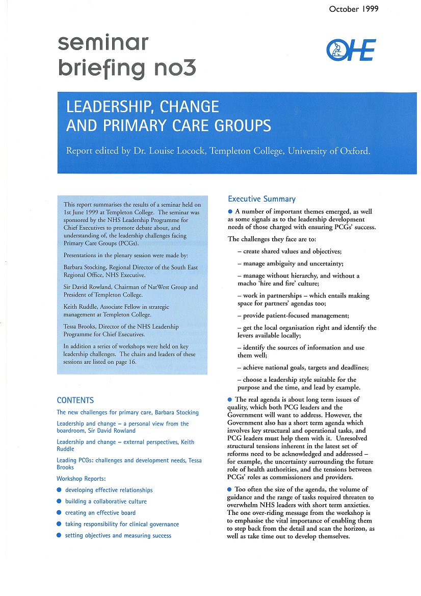 Leadership, Change and Primary Care Groups