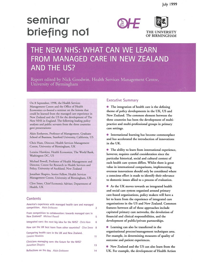 The New NHS: What Can We Learn From Managed Care in New Zealand and the US?