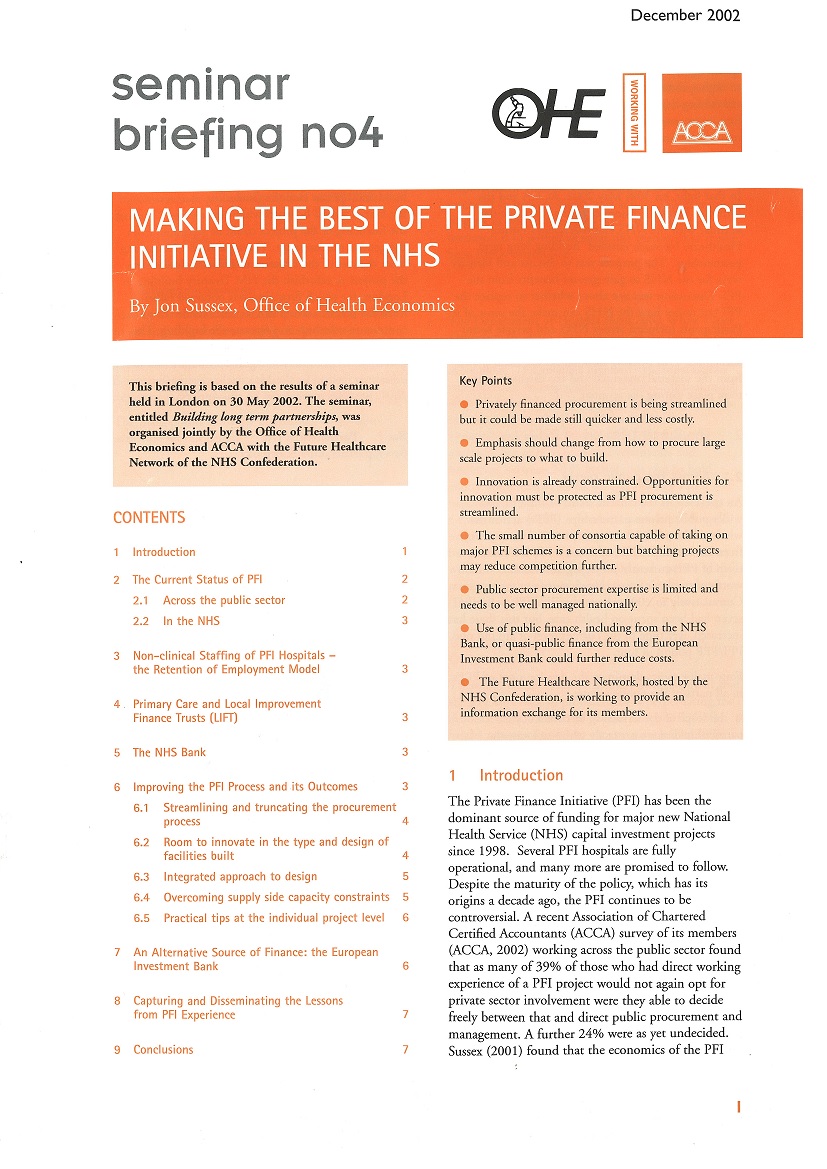 Making the best of the Private Finance Initiative in the NHS