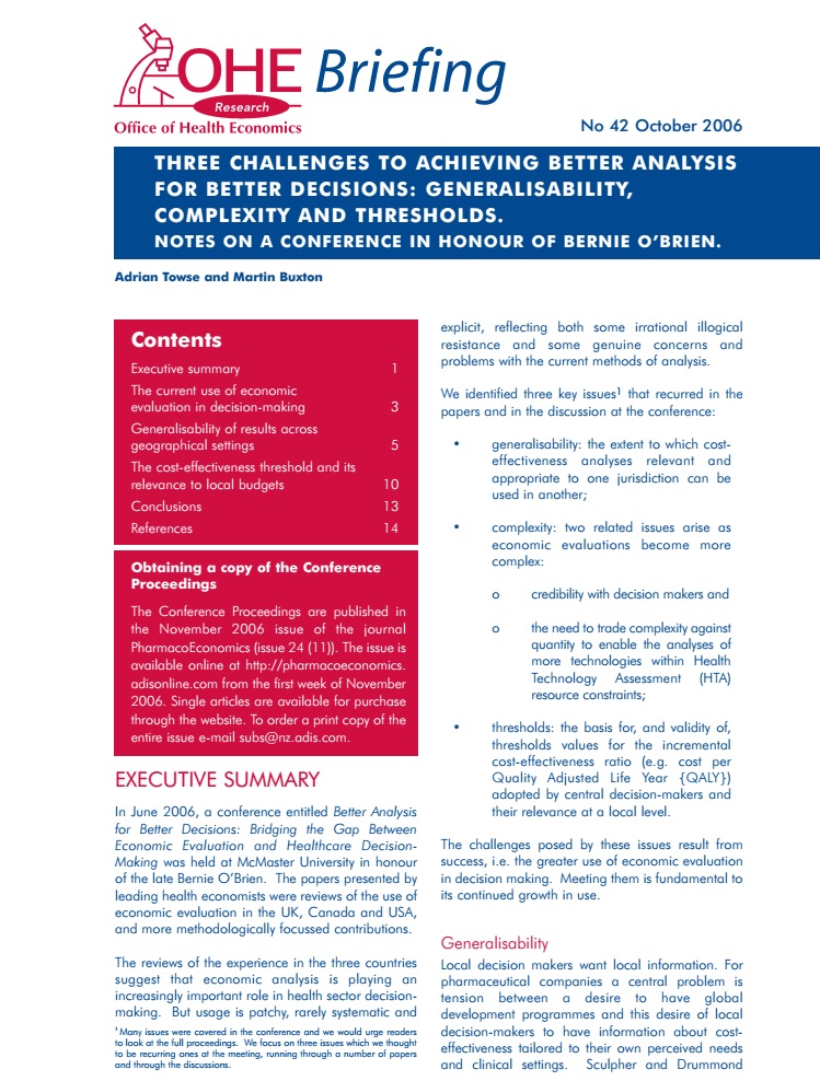 Three Challenges to Achieving Better Analysis for Better Decisions: Generalisability, Complexity and Thresholds