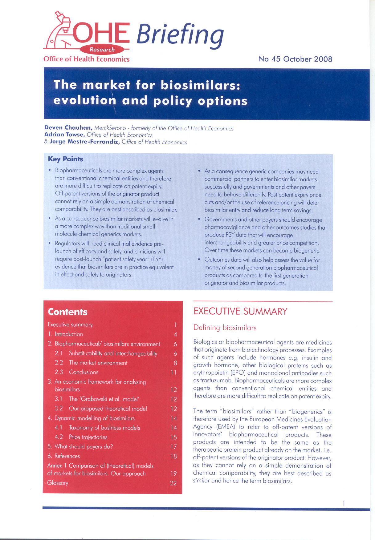 The Market for Biosimilars: Evolution and Policy Options