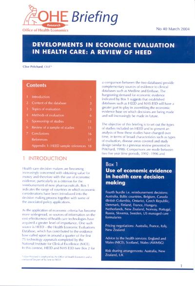 Developments in Economic Evaluation in Health Care: A Review of HEED