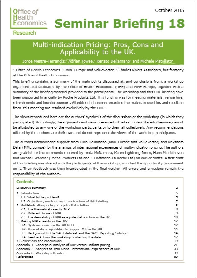 Multi-indication Pricing: Pros, Cons and Applicability to the UK