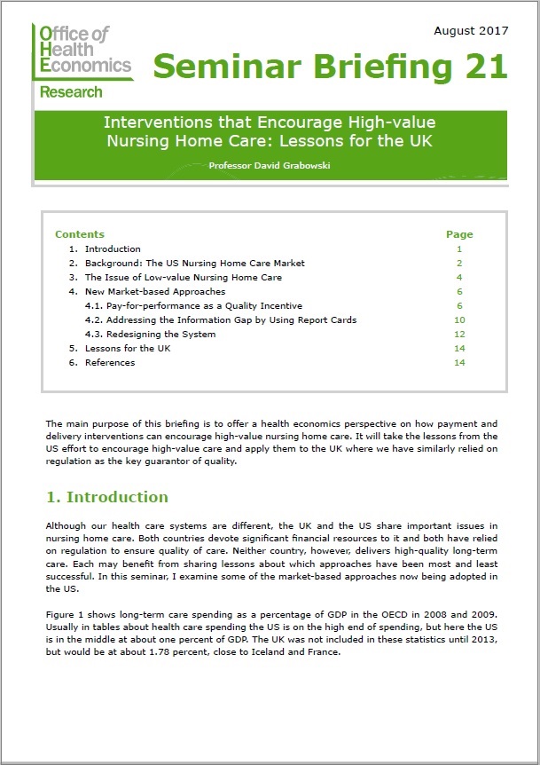Interventions that Encourage High-value Nursing Home Care: Lessons for the UK