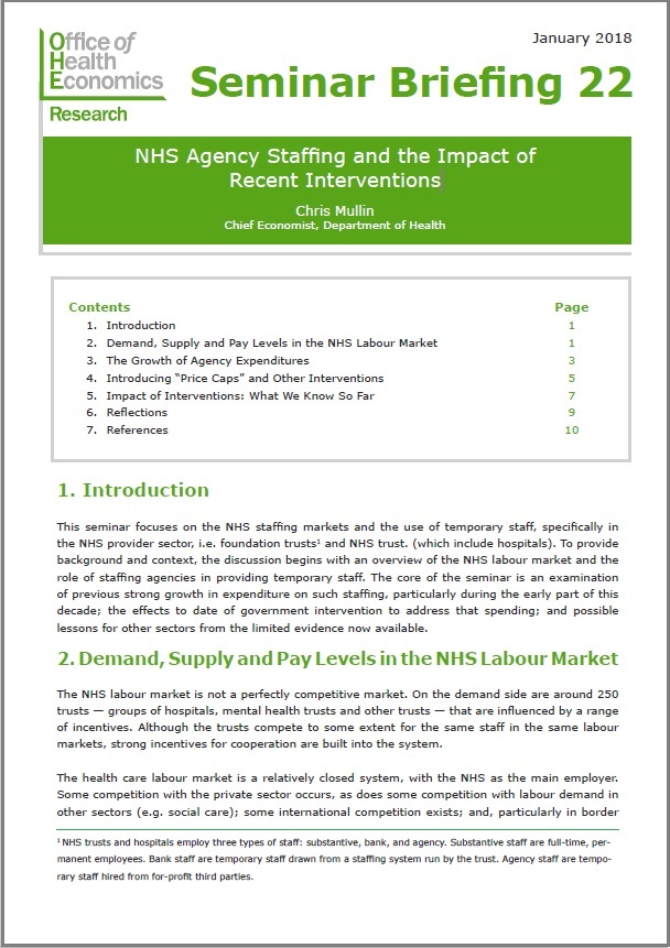 NHS Agency Staffing and the Impact of Recent Interventions
