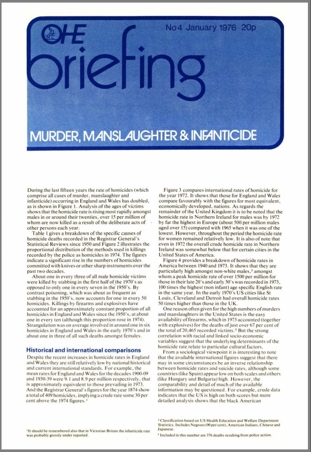 Murder, Manslaughter and Infanticide