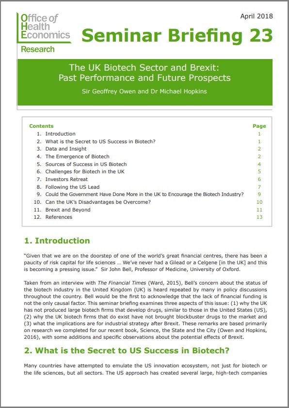 The UK Biotech Sector and Brexit: Past Performance and Future Prospects