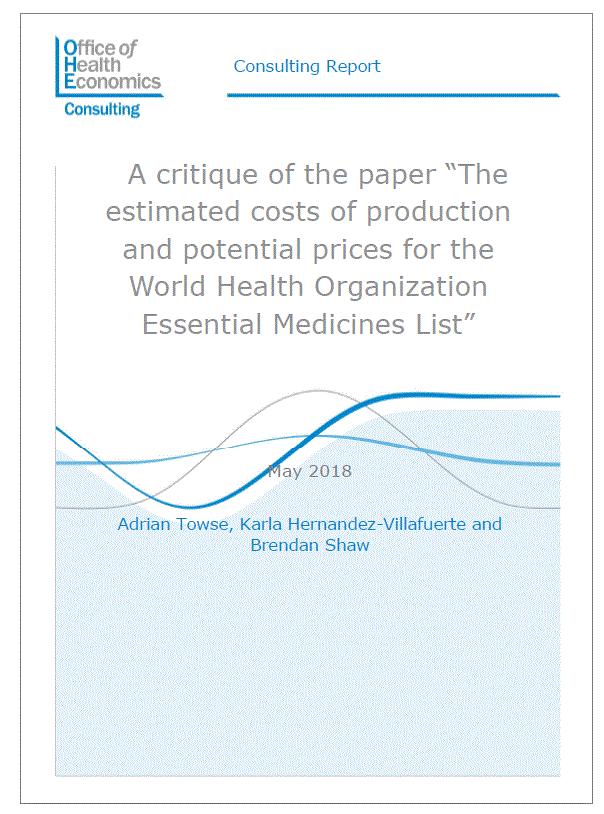 A Critique of the Paper “The Estimated Costs of Production and Potential Prices for the World Health Organization Essential Medicines List”