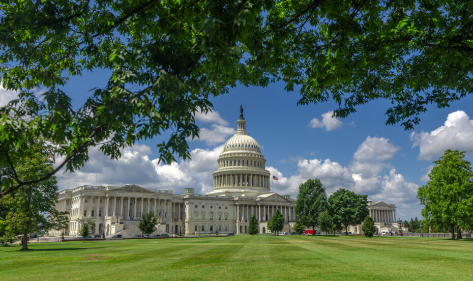 Washington Congress building American flag over Congress United States government Congress landmark Senate and Congress in Washington DC