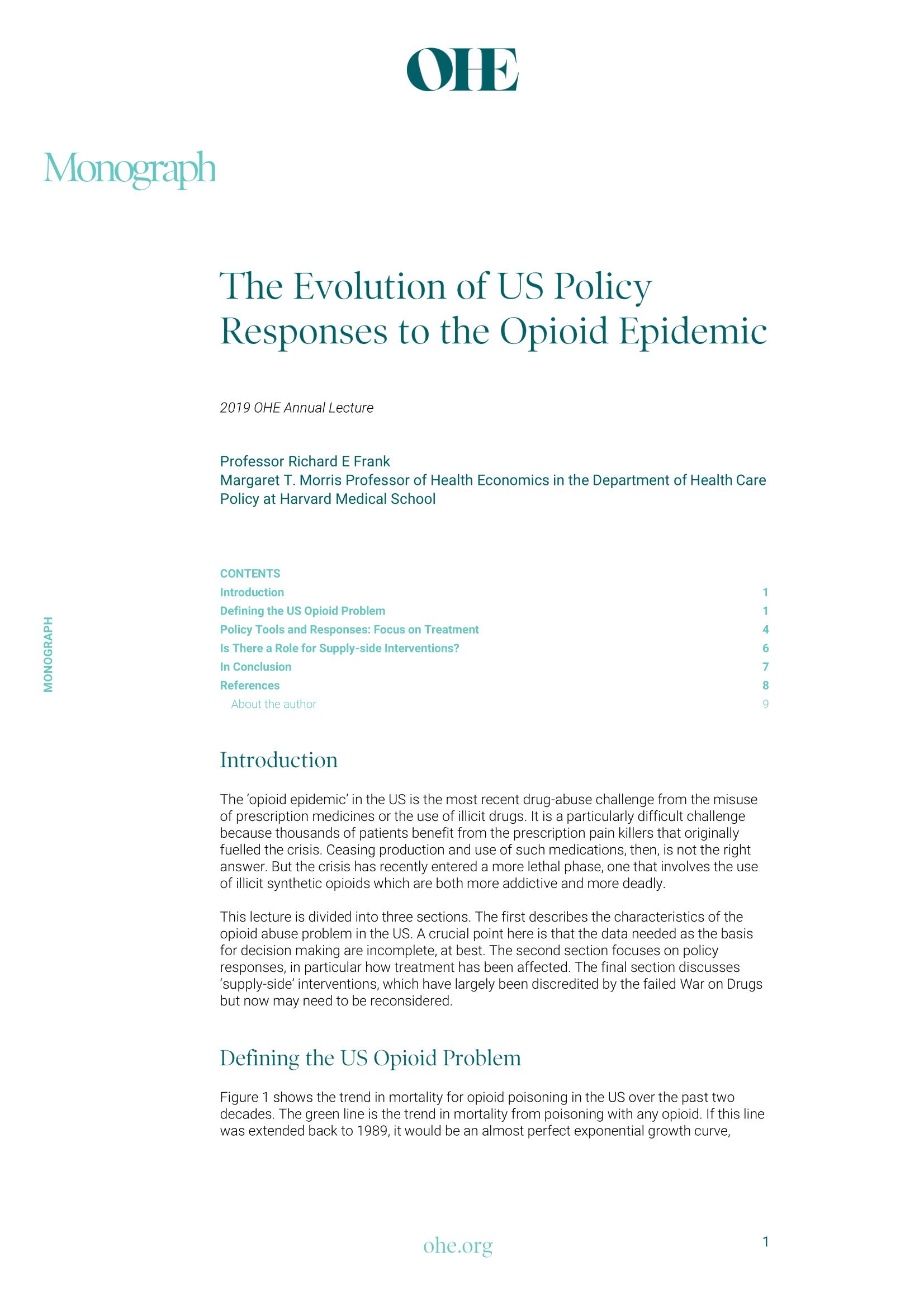 The Evolution of US Policy Responses to the Opioid Epidemic
