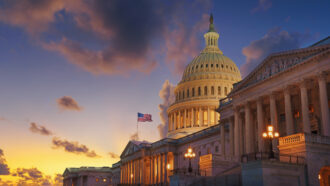 US Capitol building at sunset Washington DC USA
