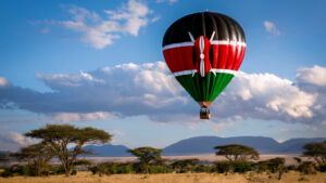 A balloon floating about the savannah