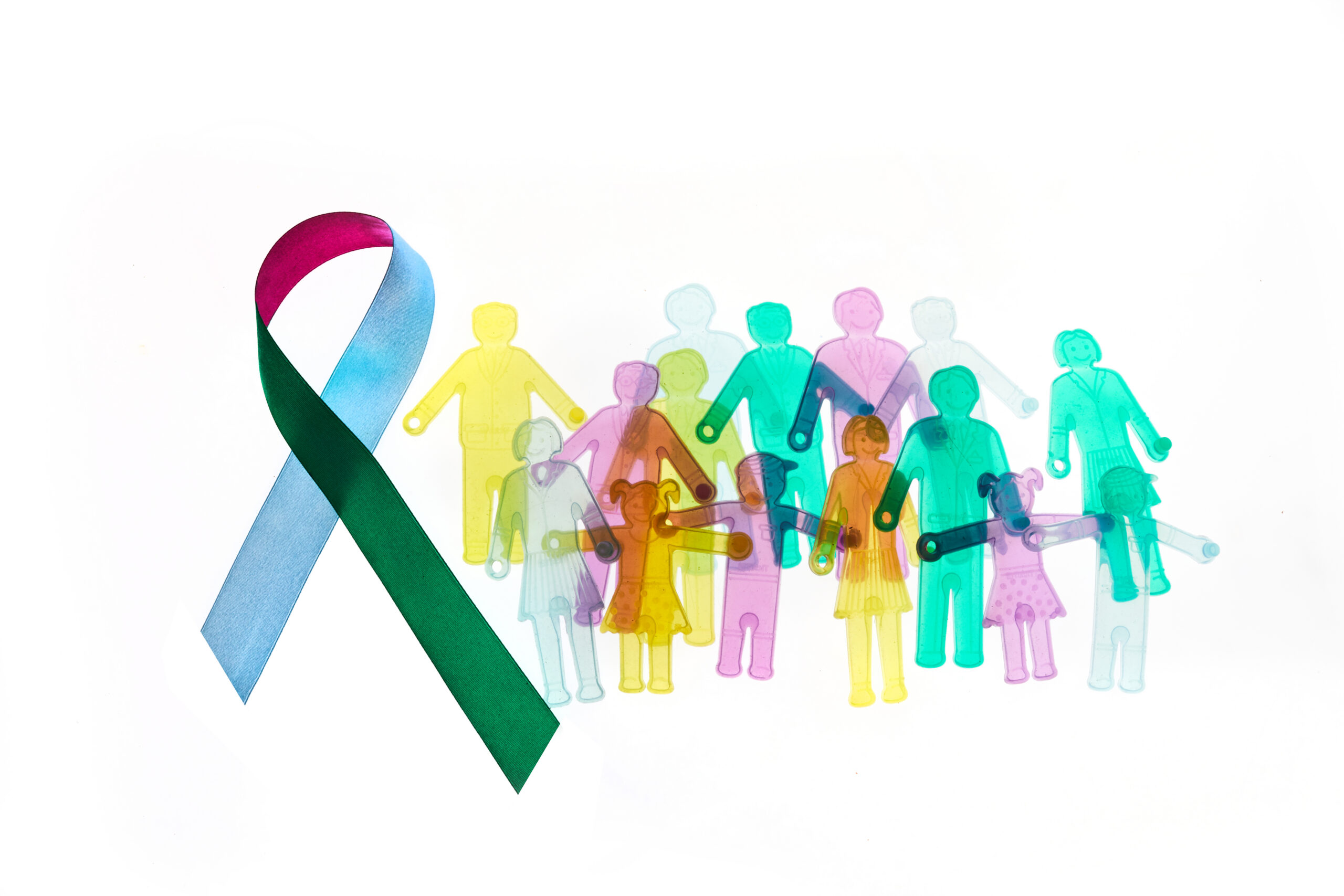 Rare Disease Day Background Colorful awareness ribbon with group of people with rare diseases