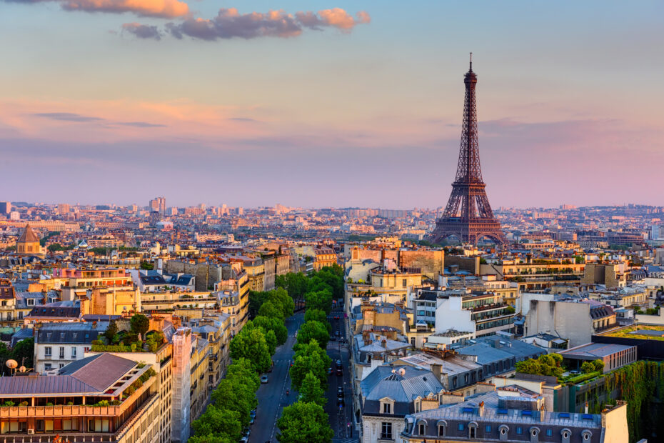 Skyline of Paris with Eiffel Tower in Paris France Panoramics